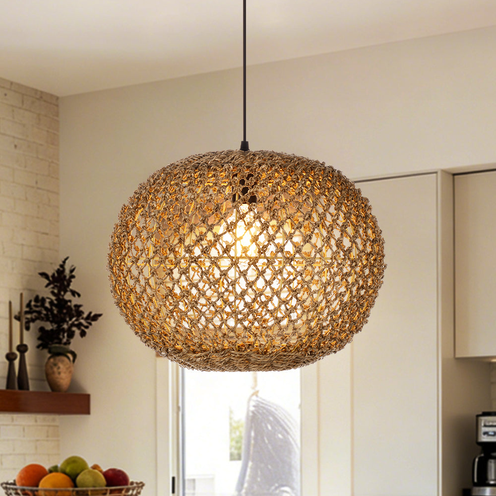Round Seagrass Pendant Light Shade Natural Woven Ceiling Lamp