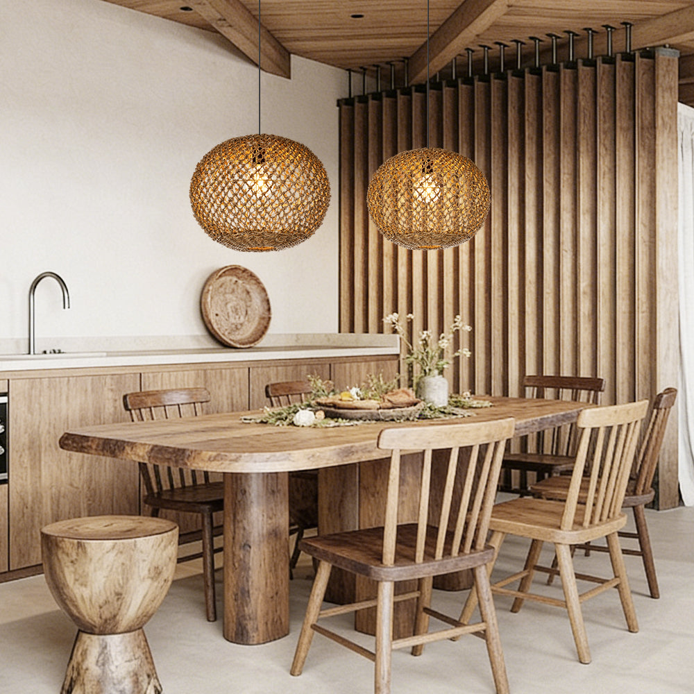 Round Seagrass Pendant Light Shade Natural Woven Ceiling Lamp