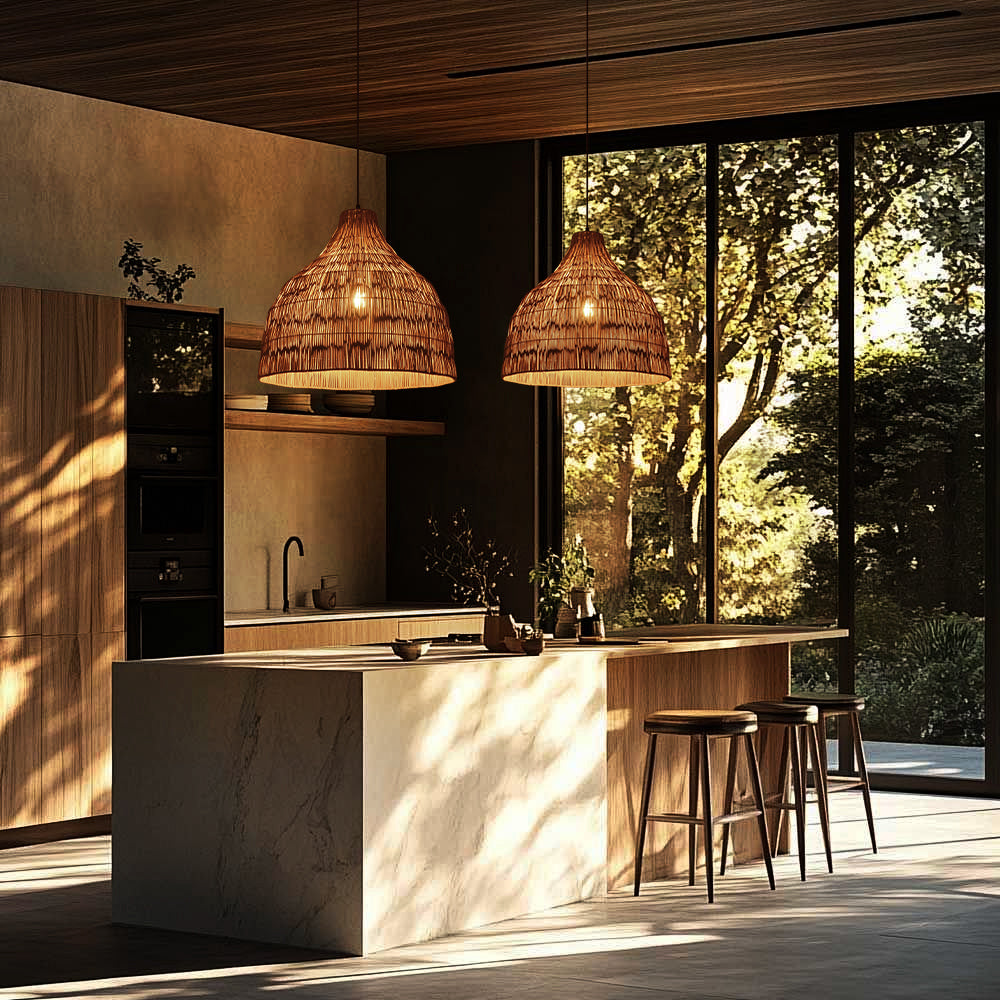 Japanese Rattan Pendant Light Minimalist Zen Dining Room Lamp