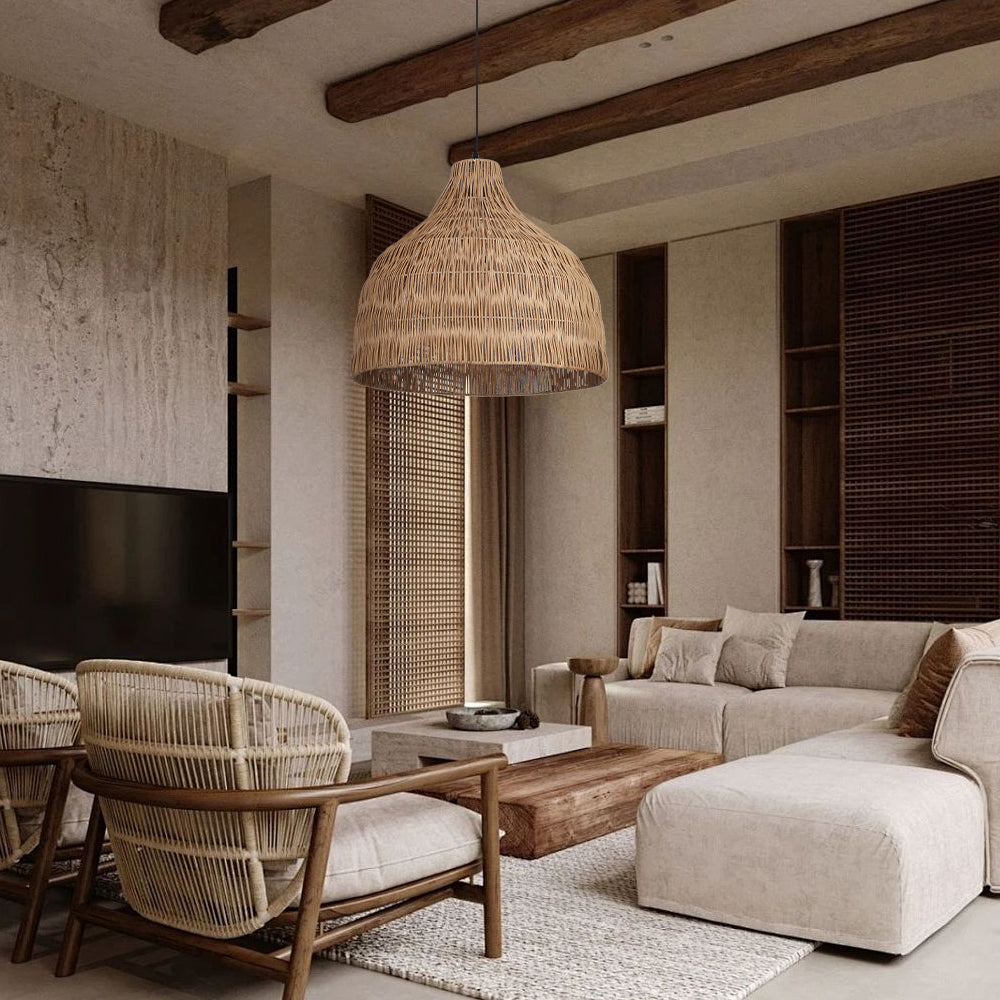 Japanese Rattan Pendant Light Minimalist Zen Dining Room Lamp