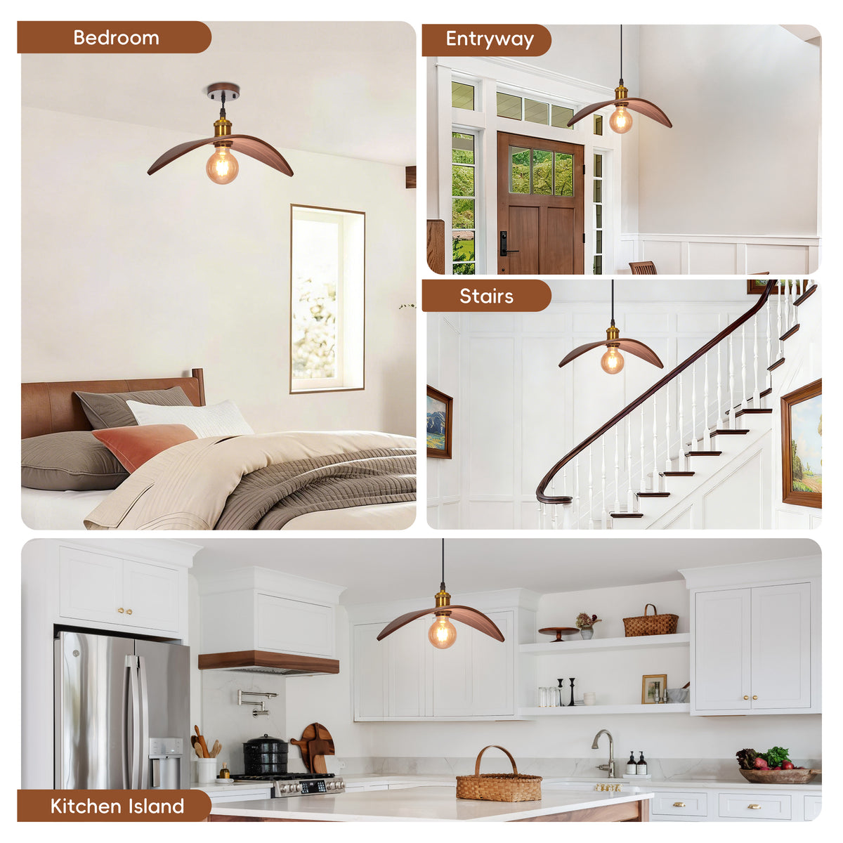Wabi-Sabi Leaf Shape Walnut Chandelier Wooden Pendant Light