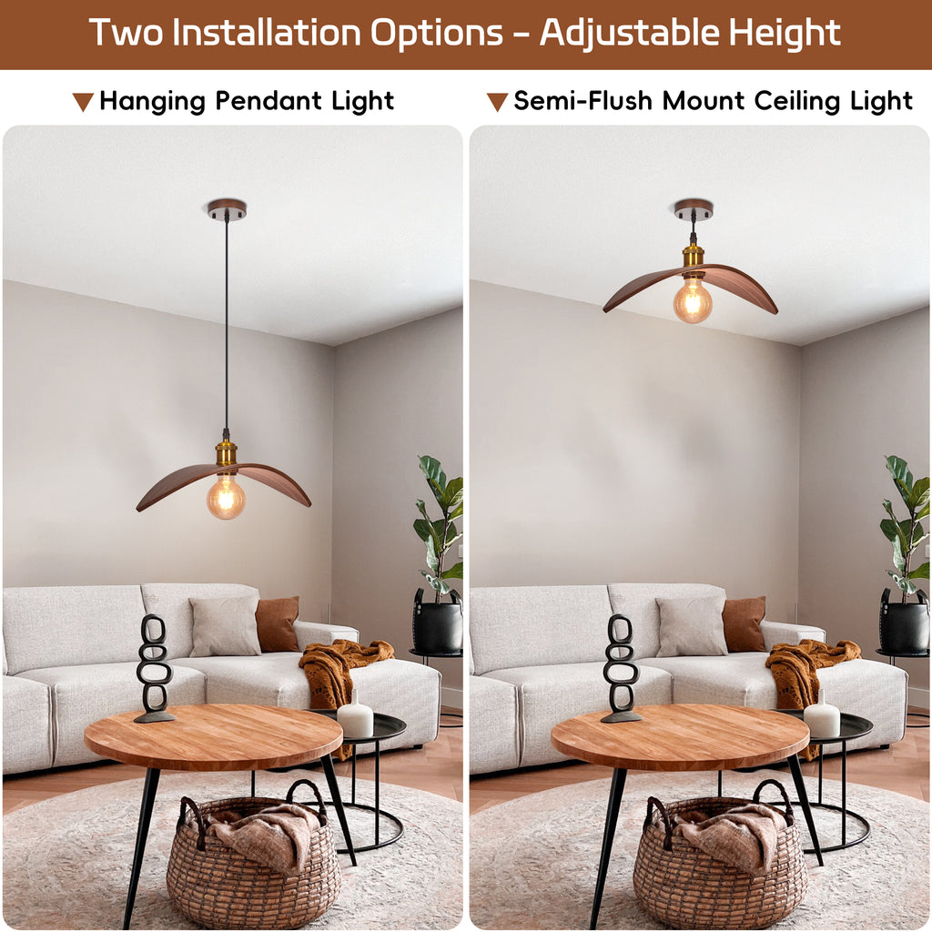 Wabi-Sabi Leaf Shape Walnut Chandelier Wooden Pendant Light