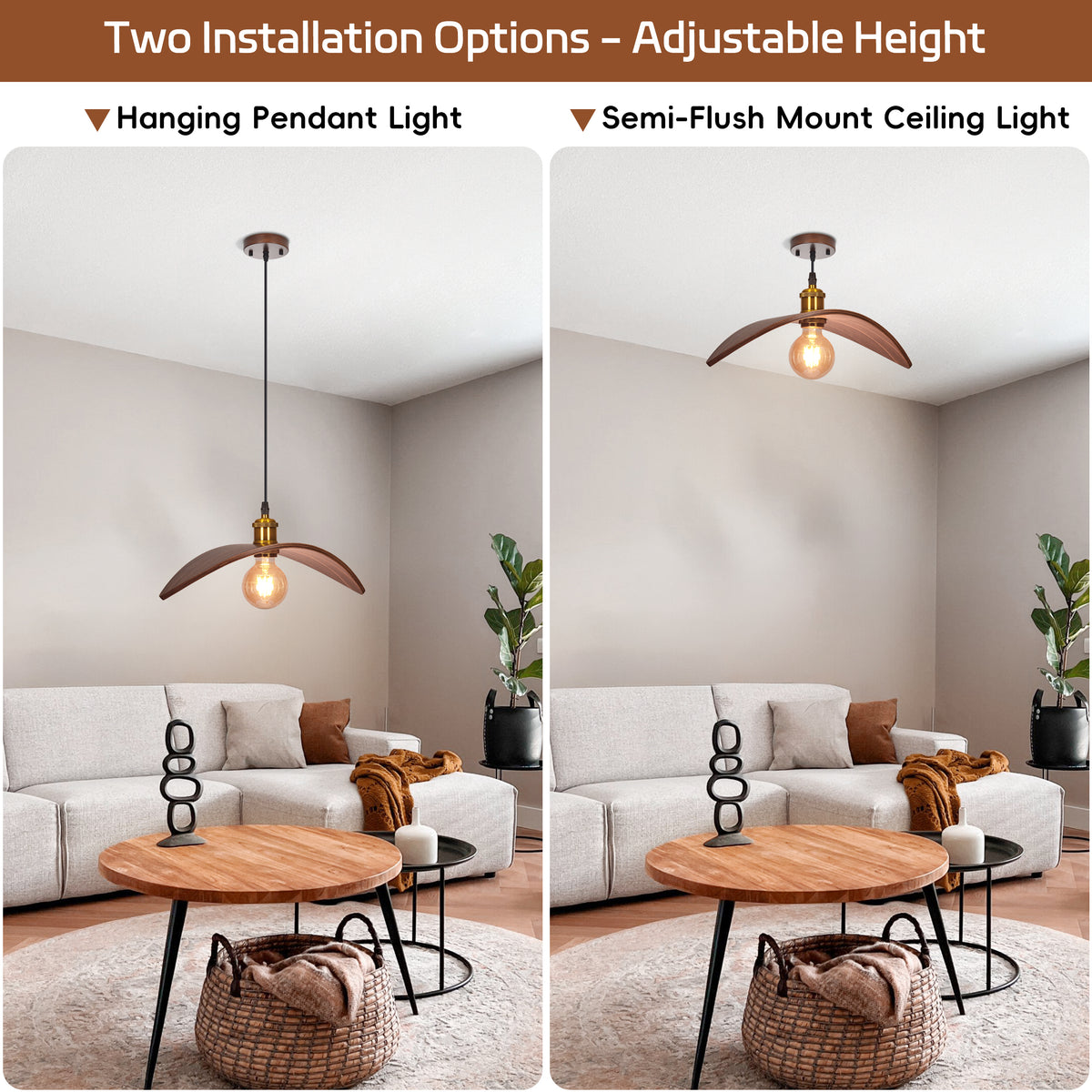 Wabi-Sabi Leaf Shape Walnut Chandelier Wooden Pendant Light