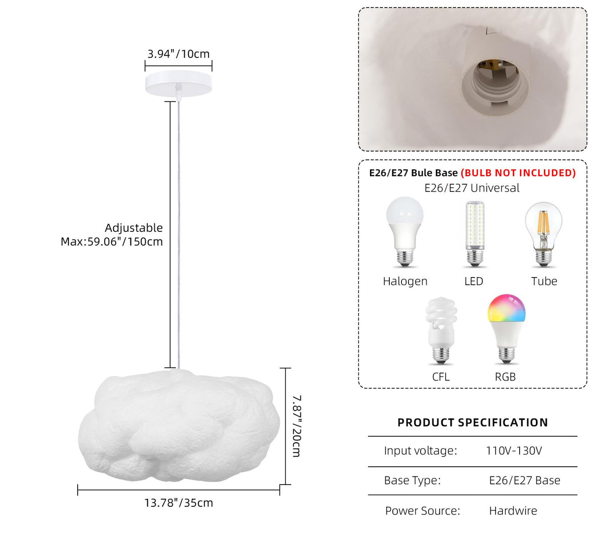 Creative Cloud Pendant Light Dream Cloud Lighting Fixture