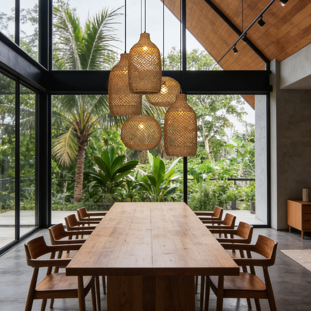 Wabi-Sabi Rattan Chandelier Large Statement Light for Duplex & Stairwell
