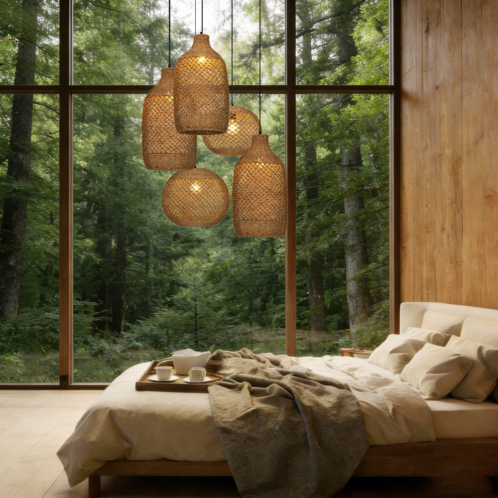 Wabi-Sabi Rattan Chandelier Large Statement Light for Duplex & Stairwell
