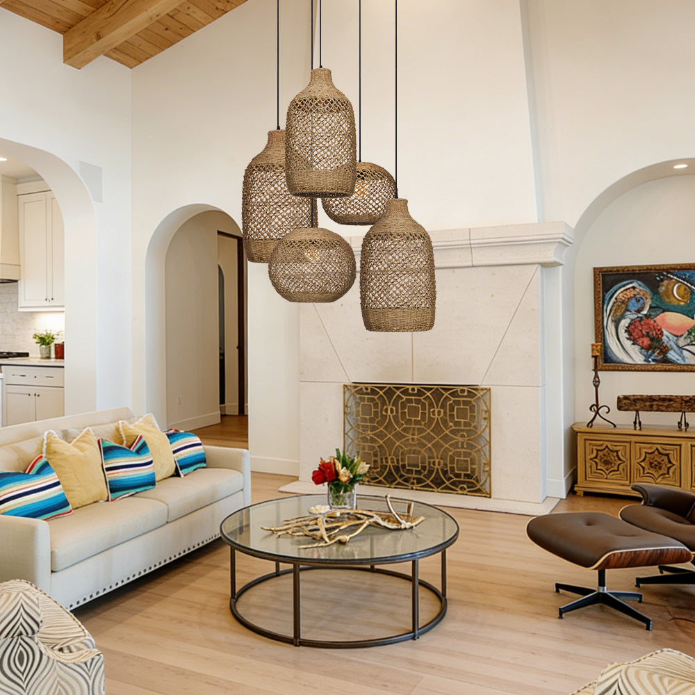 Wabi-Sabi Rattan Chandelier Large Statement Light for Duplex & Stairwell