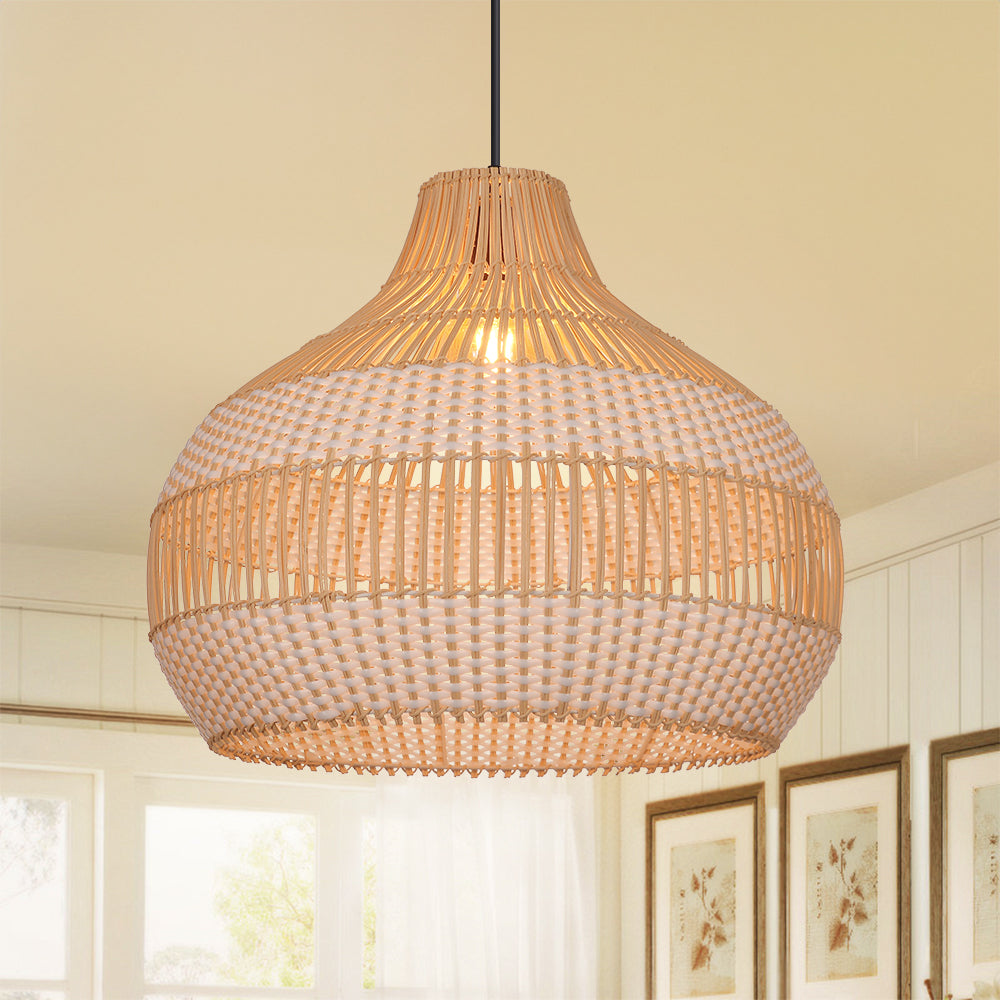 Handwoven Rattan Kitchen Island Pendant Light Tropical Vine Fixture
