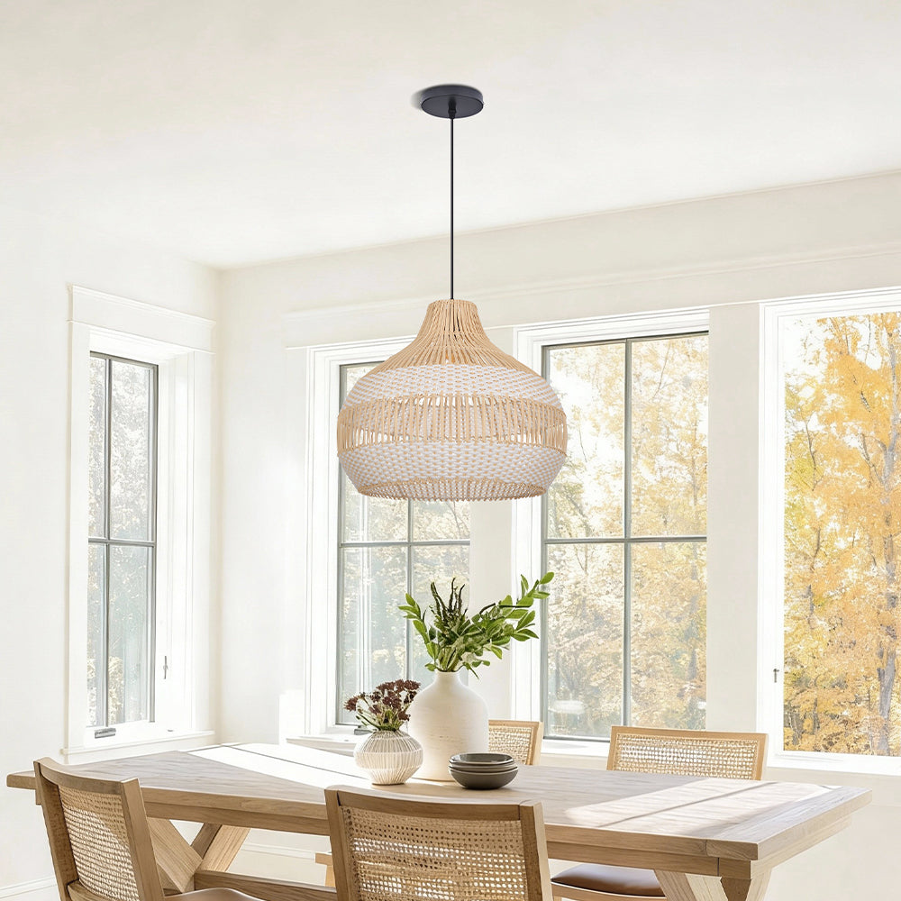 Handwoven Rattan Kitchen Island Pendant Light Tropical Vine Fixture