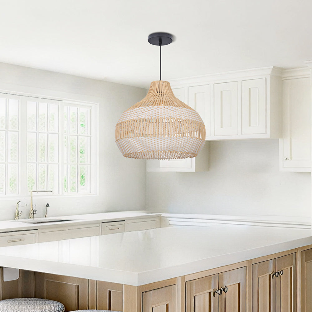 Handwoven Rattan Kitchen Island Pendant Light Tropical Vine Fixture