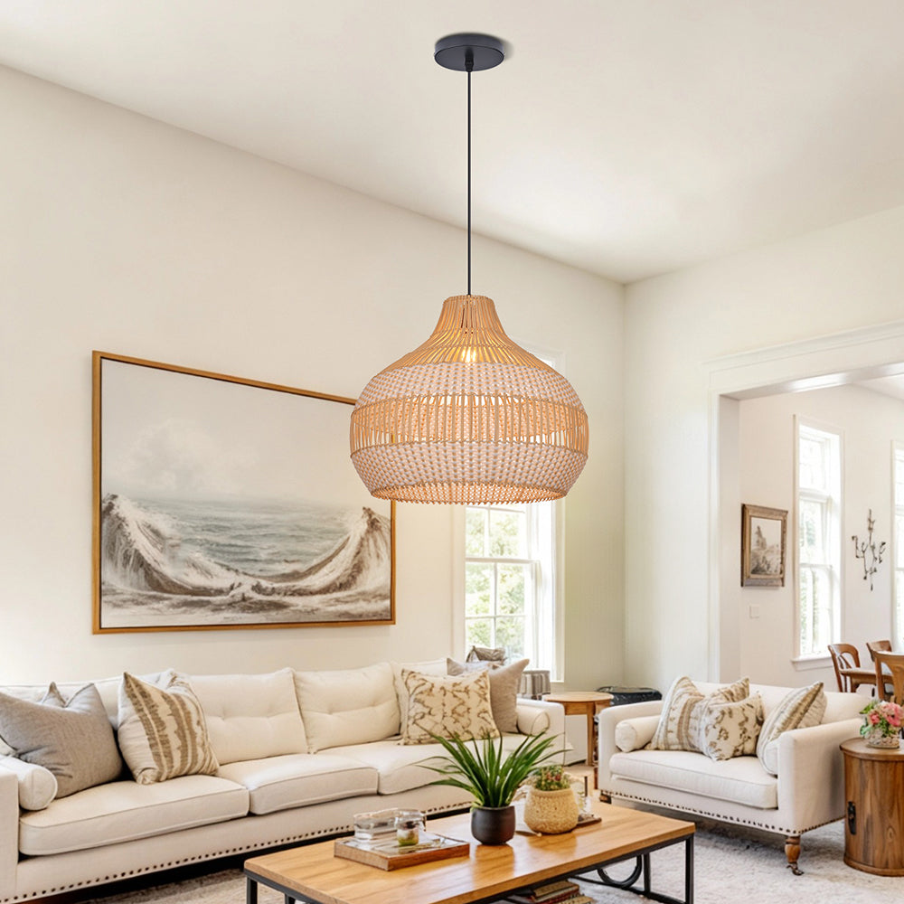 Handwoven Rattan Kitchen Island Pendant Light Tropical Vine Fixture
