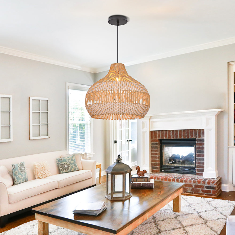 Handwoven Rattan Kitchen Island Pendant Light Tropical Vine Fixture