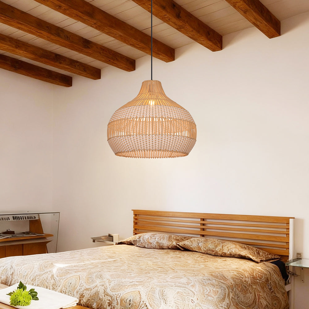 Handwoven Rattan Kitchen Island Pendant Light Tropical Vine Fixture