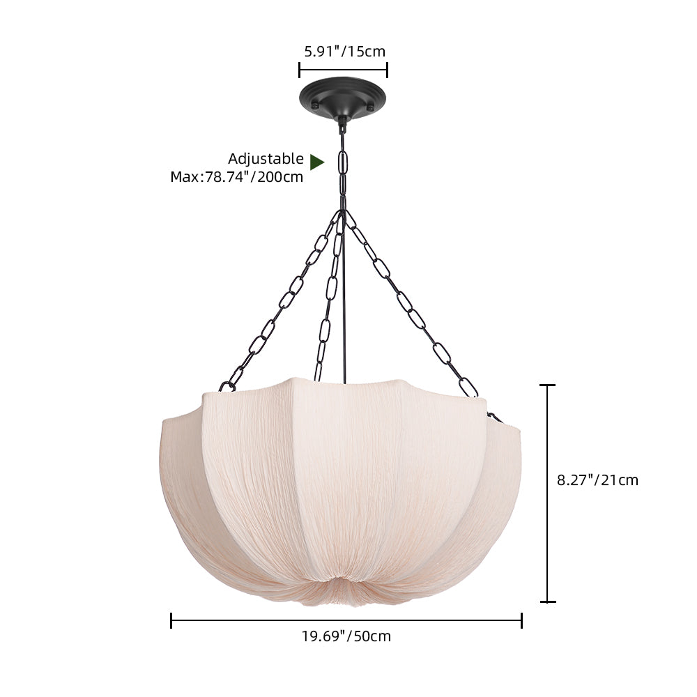 French Vintage Pleated Fabric Pendant Light Wabi-sabi Chandelier