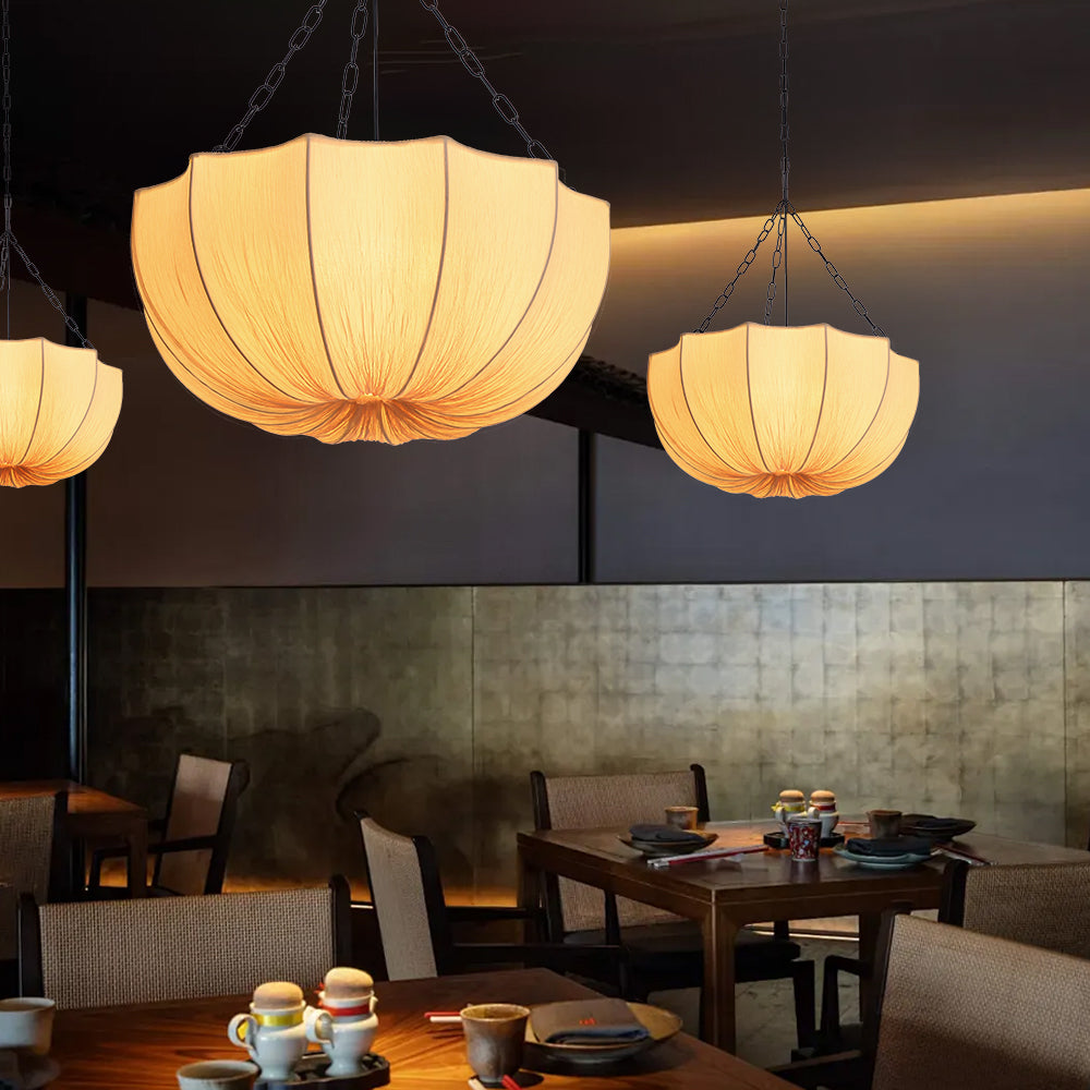 French Vintage Pleated Fabric Pendant Light Wabi-sabi Chandelier