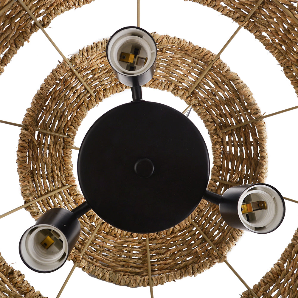 Wabi-Sabi Seagrass Pendant Light 3-Light Handwoven Wicker Chandelier