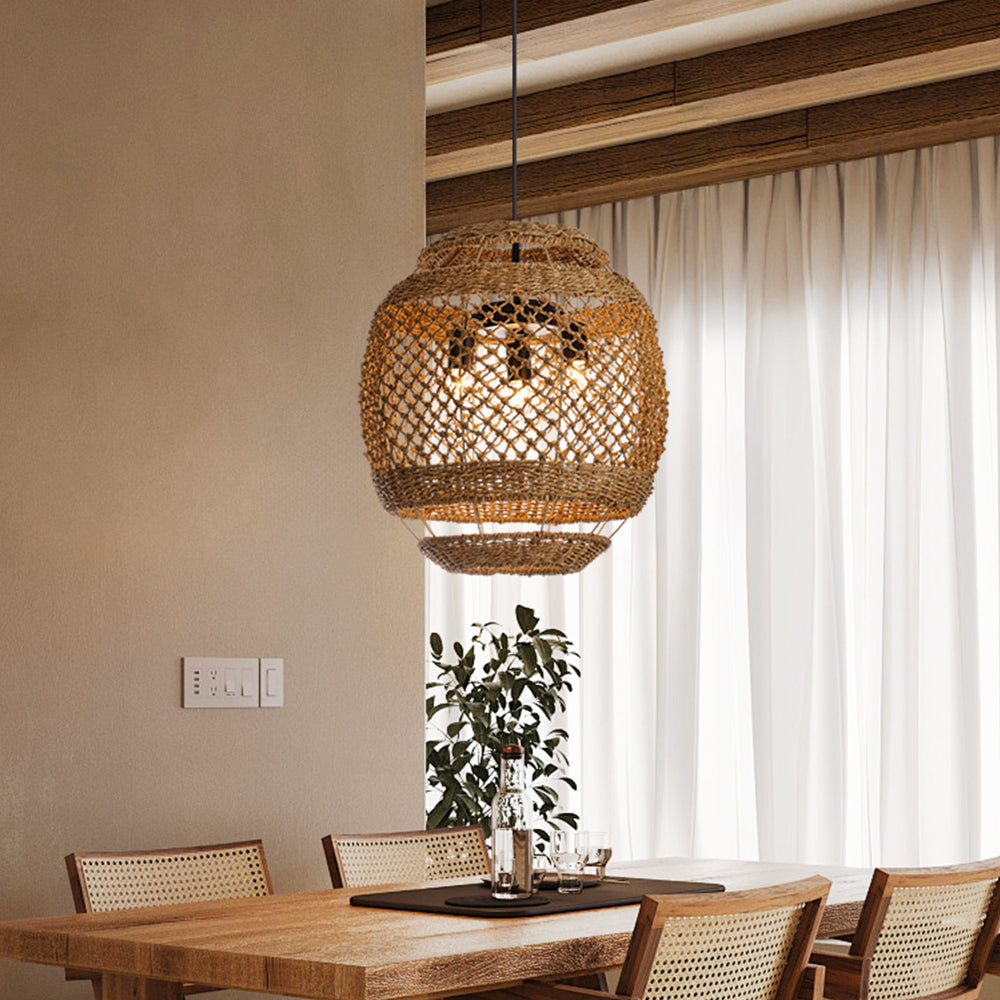Wabi-Sabi Seagrass Pendant Light 3-Light Handwoven Wicker Chandelier