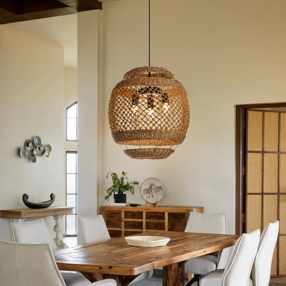 Wabi-Sabi Seagrass Pendant Light 3-Light Handwoven Wicker Chandelier