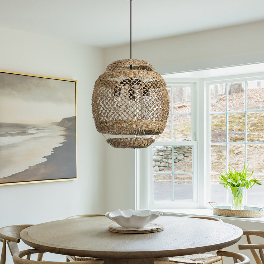 Wabi-Sabi Seagrass Pendant Light 3-Light Handwoven Wicker Chandelier