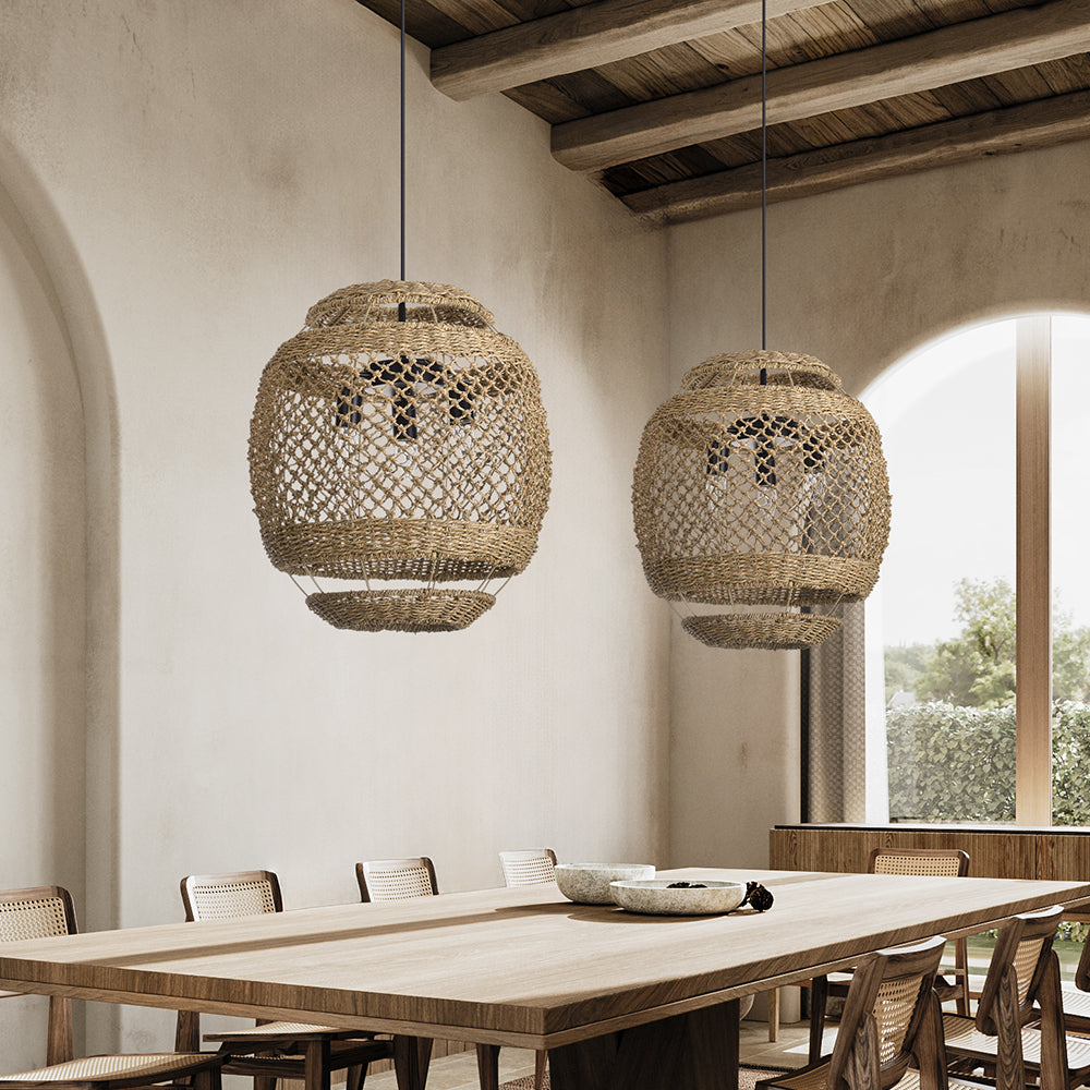 Wabi-Sabi Seagrass Pendant Light 3-Light Handwoven Wicker Chandelier