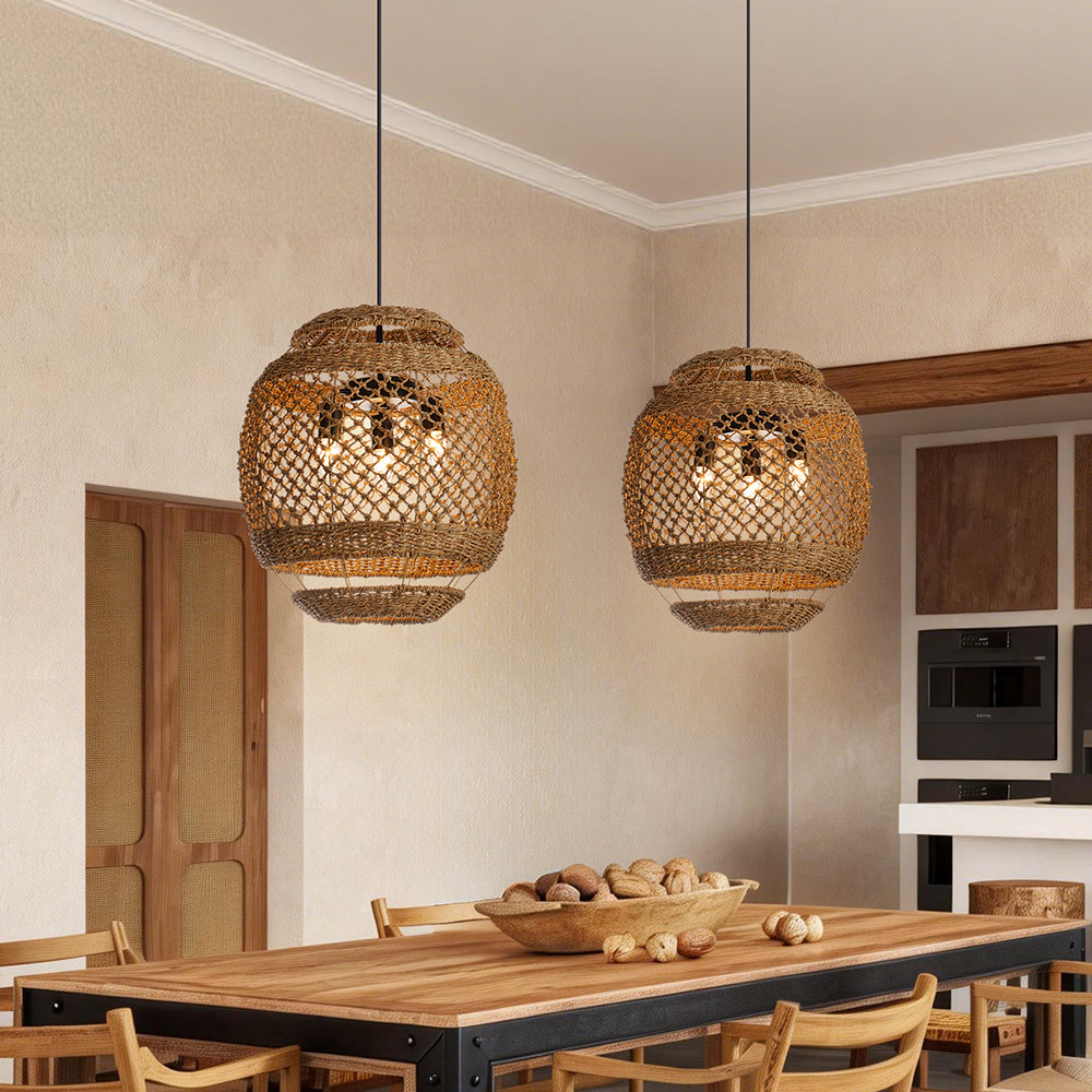 Wabi-Sabi Seagrass Pendant Light 3-Light Handwoven Wicker Chandelier