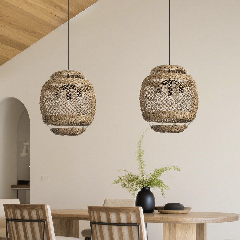 Wabi-Sabi Seagrass Pendant Light 3-Light Handwoven Wicker Chandelier