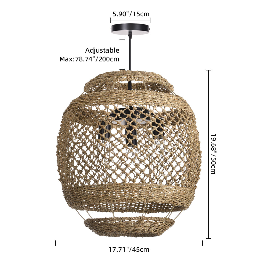 Wabi-Sabi Seagrass Pendant Light 3-Light Handwoven Wicker Chandelier