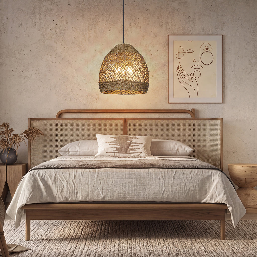 Wabi-sabi Seagrass Pendant Rattan Hanging Light For Kitchen