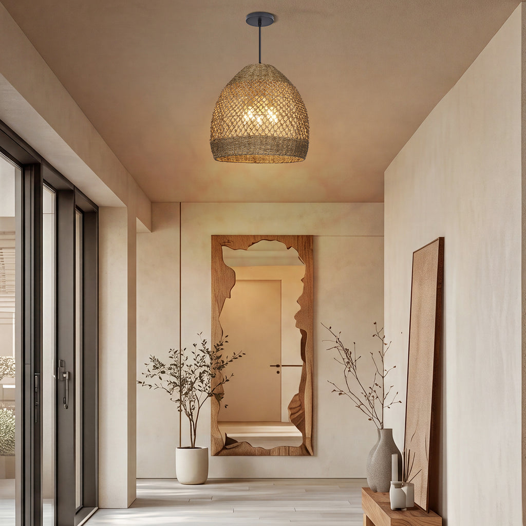 Wabi-sabi Seagrass Pendant Rattan Hanging Light For Kitchen