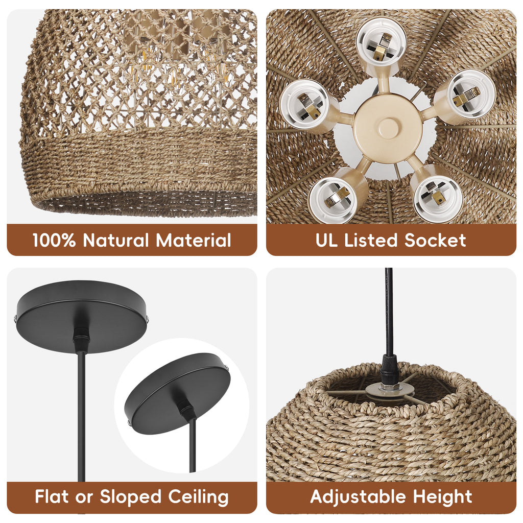 Wabi-sabi Seagrass Pendant Rattan Hanging Light For Kitchen
