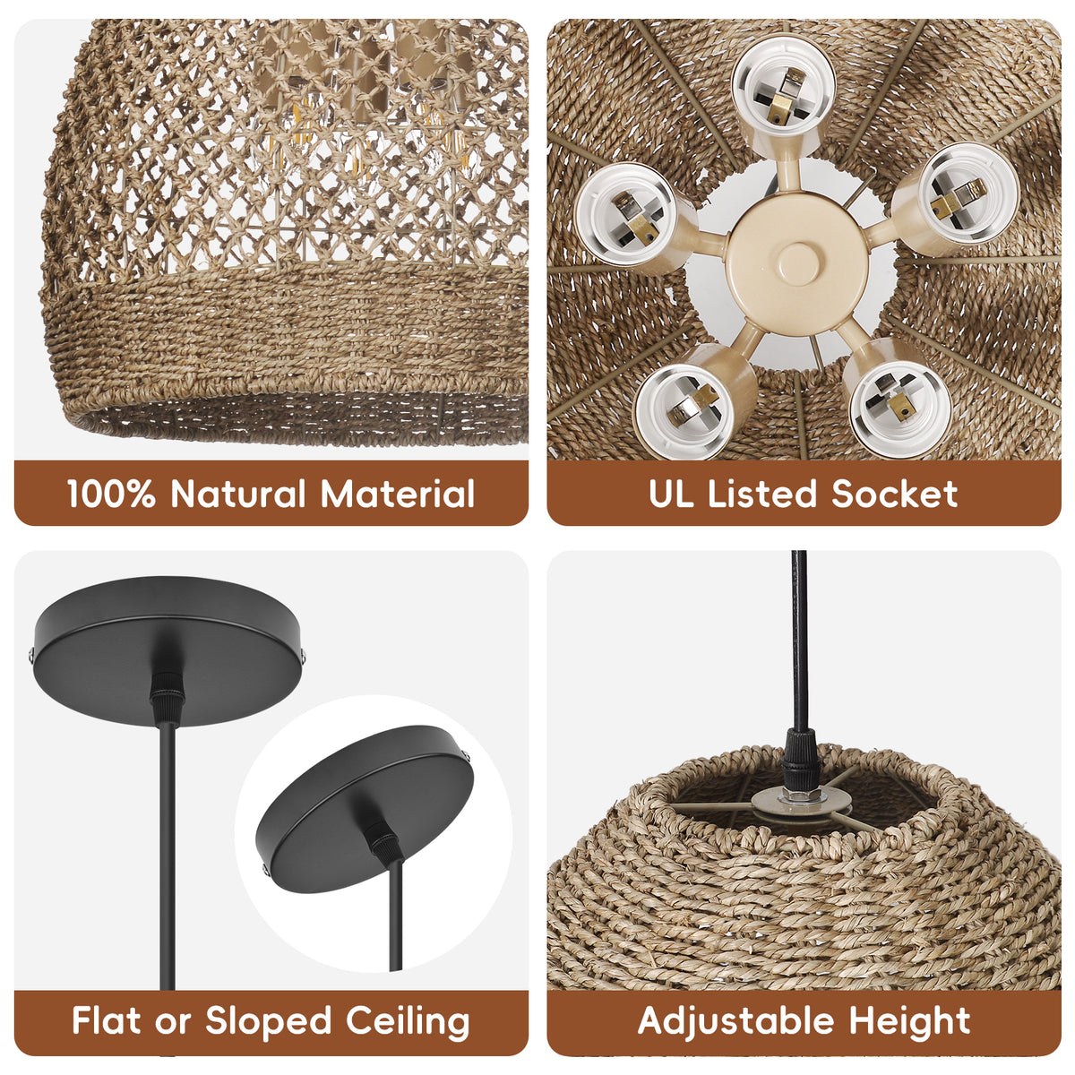 Wabi-sabi Seagrass Pendant Rattan Hanging Light For Kitchen