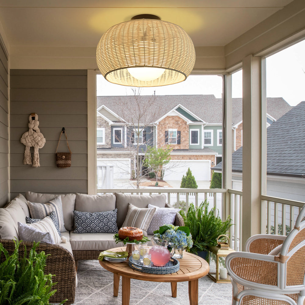 Outdoor Waterproof Rattan Pendant Light Weather-Resistant Porch Fixture