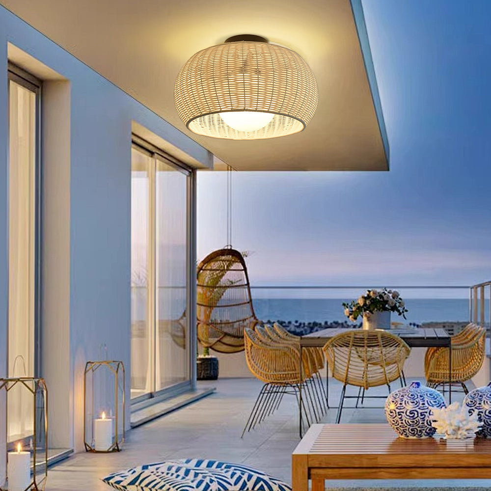 Outdoor Waterproof Rattan Pendant Light Weather-Resistant Porch Fixture