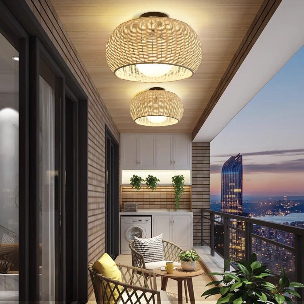 Outdoor Waterproof Rattan Pendant Light Weather-Resistant Porch Fixture