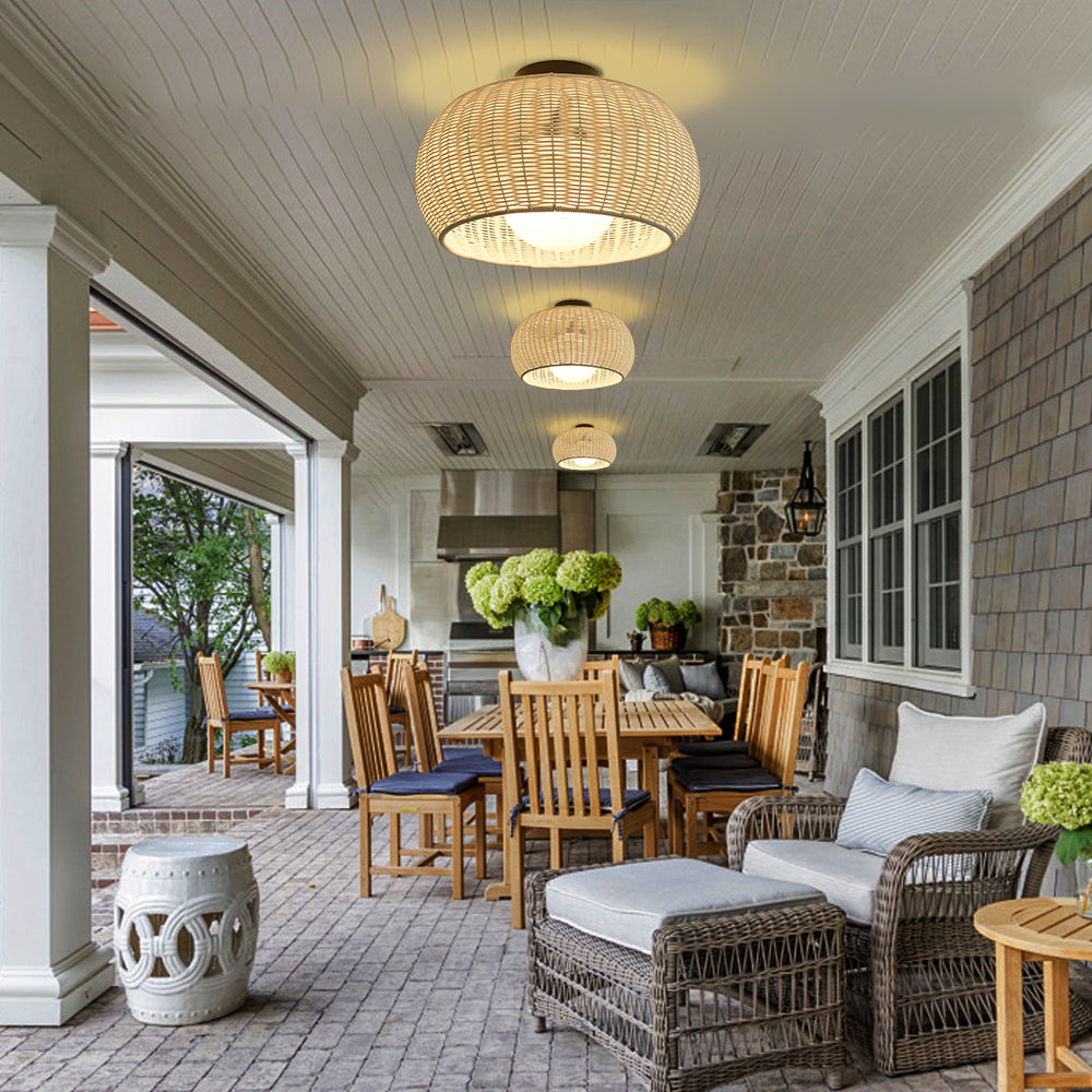 Outdoor Waterproof Rattan Pendant Light Weather-Resistant Porch Fixture