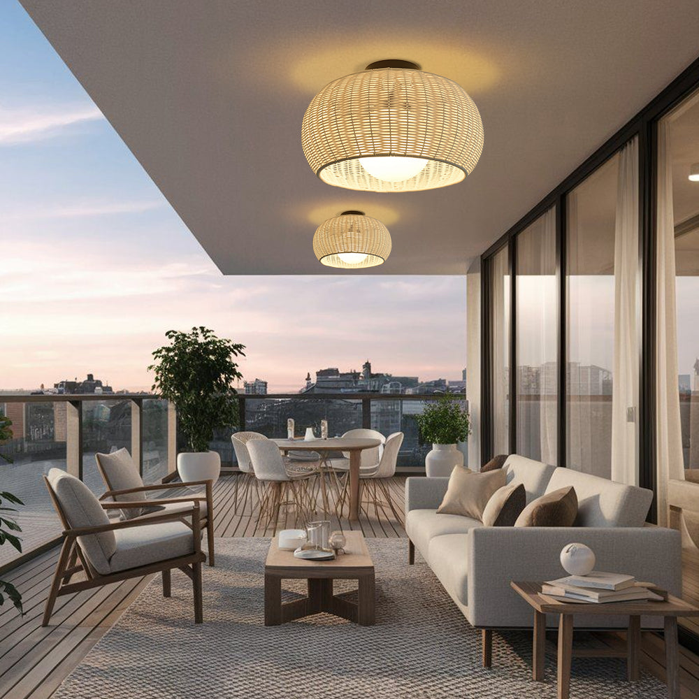 Outdoor Waterproof Rattan Pendant Light Weather-Resistant Porch Fixture