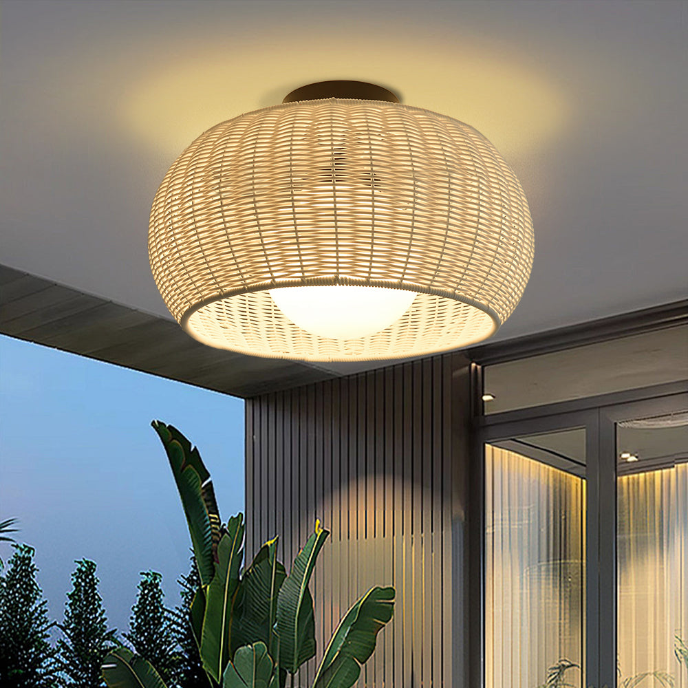 Outdoor Waterproof Rattan Pendant Light Weather-Resistant Porch Fixture