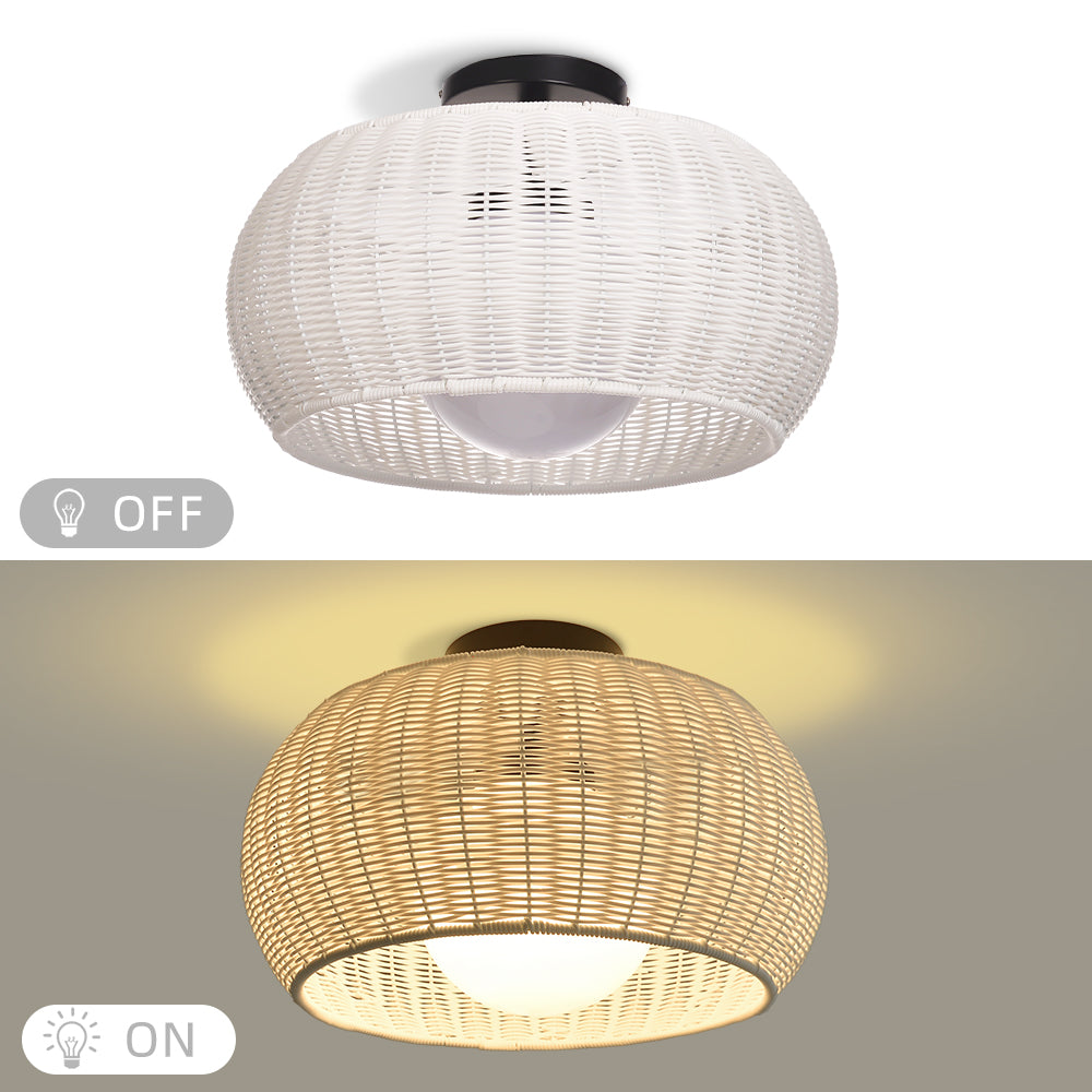 Outdoor Waterproof Rattan Pendant Light Weather-Resistant Porch Fixture