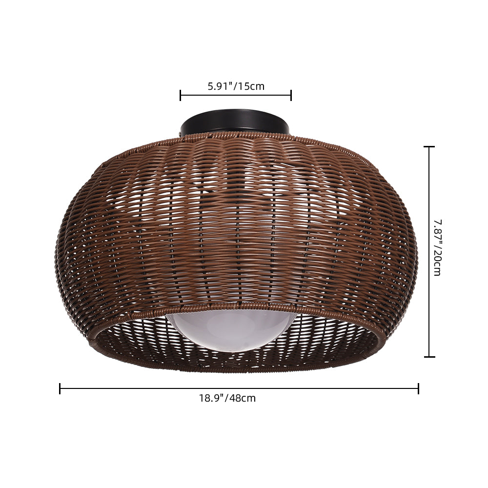 Outdoor Waterproof Rattan Pendant Light Weather-Resistant Porch Fixture