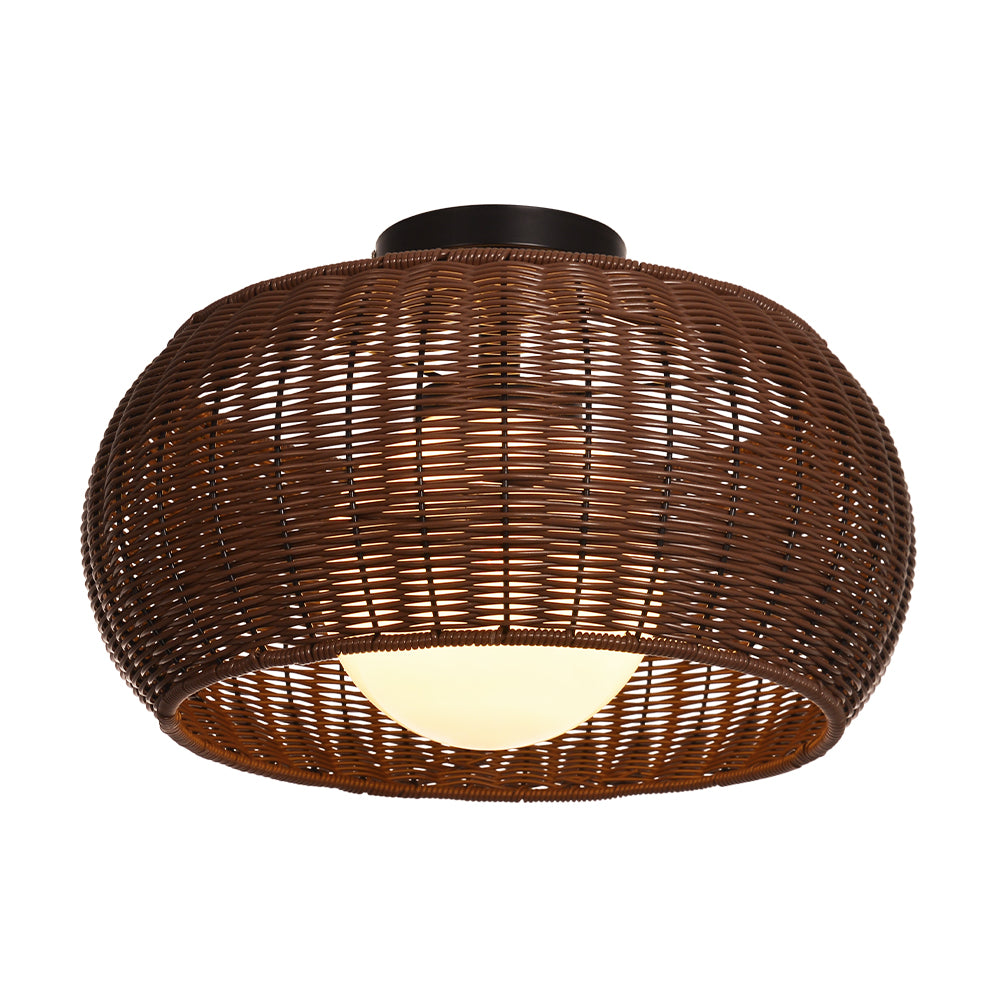 Outdoor Waterproof Rattan Pendant Light Weather-Resistant Porch Fixture