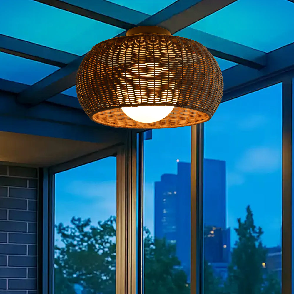 Outdoor Waterproof Rattan Pendant Light Weather-Resistant Porch Fixture