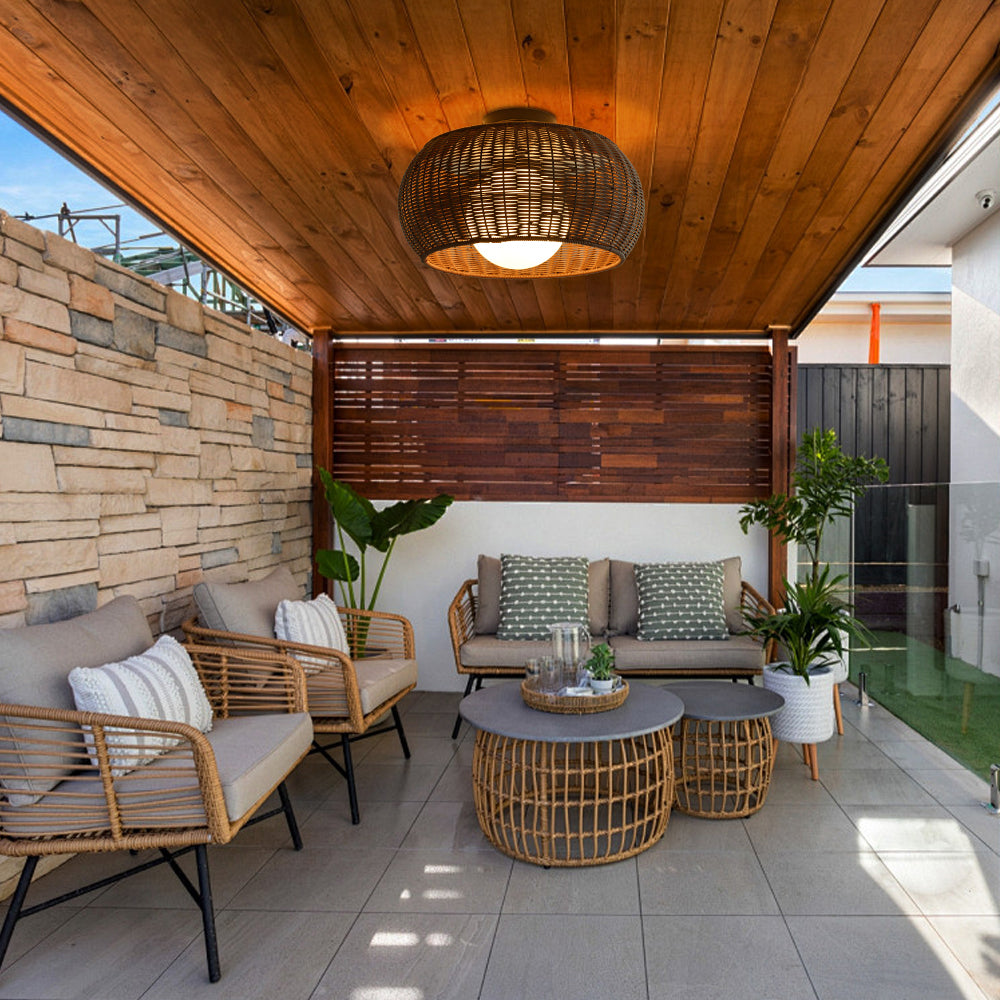 Outdoor Waterproof Rattan Pendant Light Weather-Resistant Porch Fixture