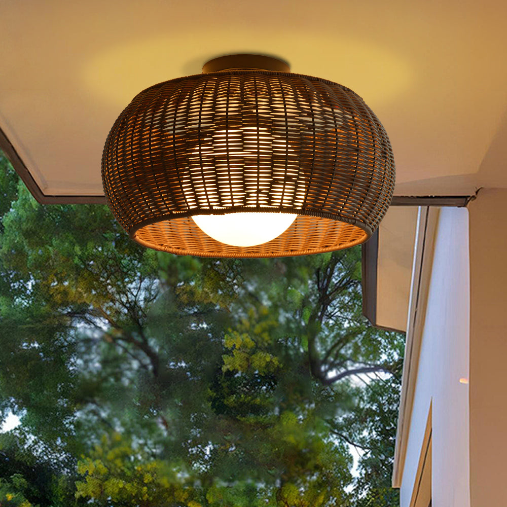 Outdoor Waterproof Rattan Pendant Light Weather-Resistant Porch Fixture