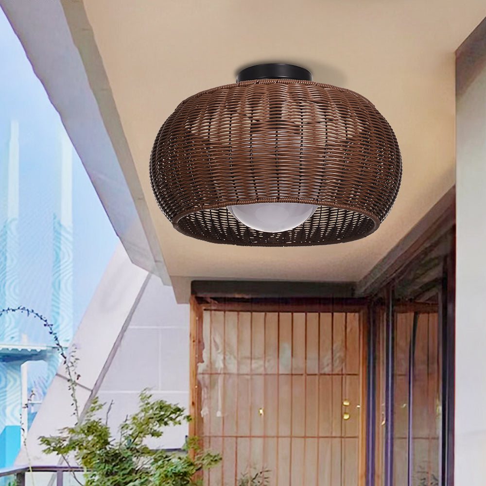 Outdoor Waterproof Rattan Pendant Light Weather-Resistant Porch Fixture