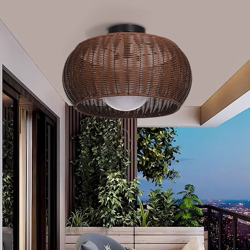 Outdoor Waterproof Rattan Pendant Light Weather-Resistant Porch Fixture