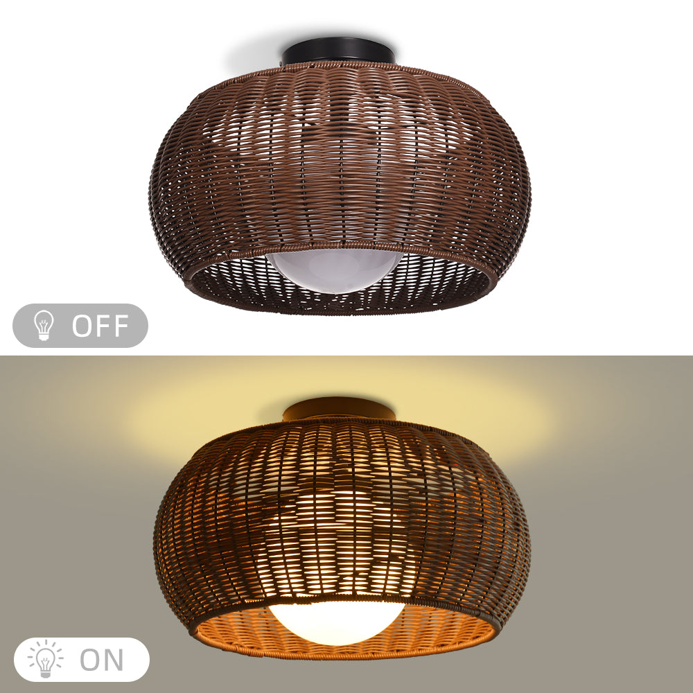 Outdoor Waterproof Rattan Pendant Light Weather-Resistant Porch Fixture