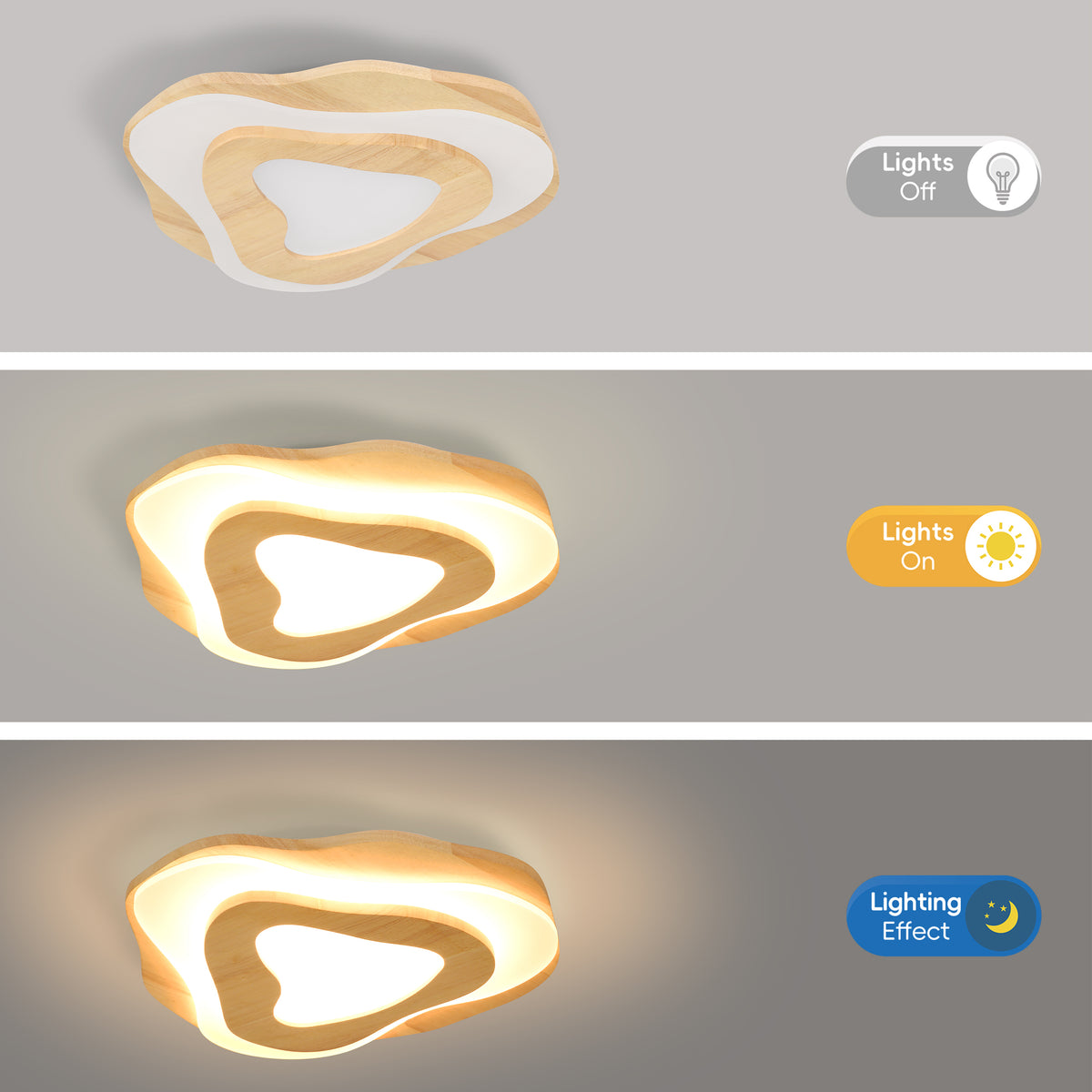 Nordic Irregular Flush Mount Wooden Ceiling Light For Living Room