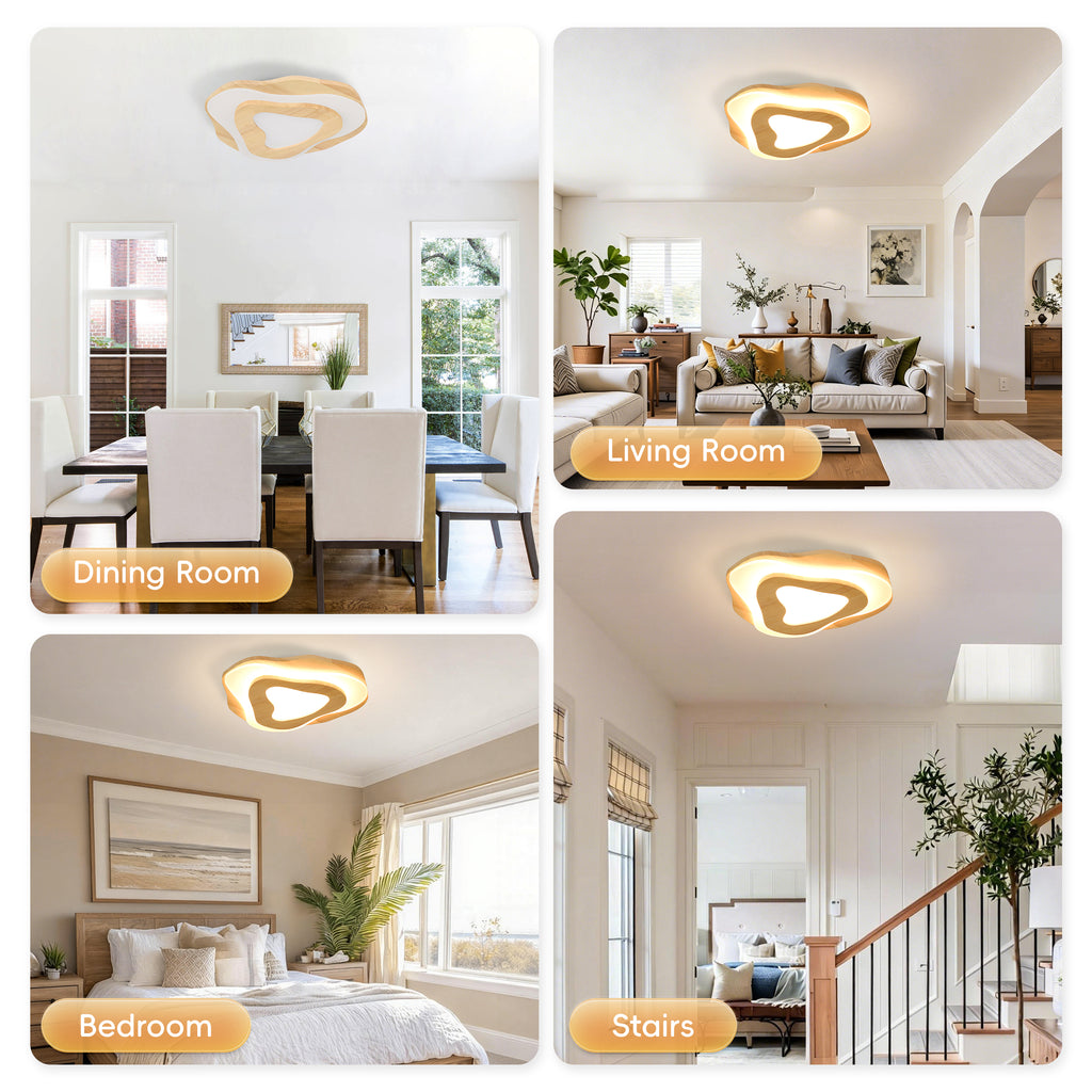 Nordic Irregular Flush Mount Wooden Ceiling Light For Living Room
