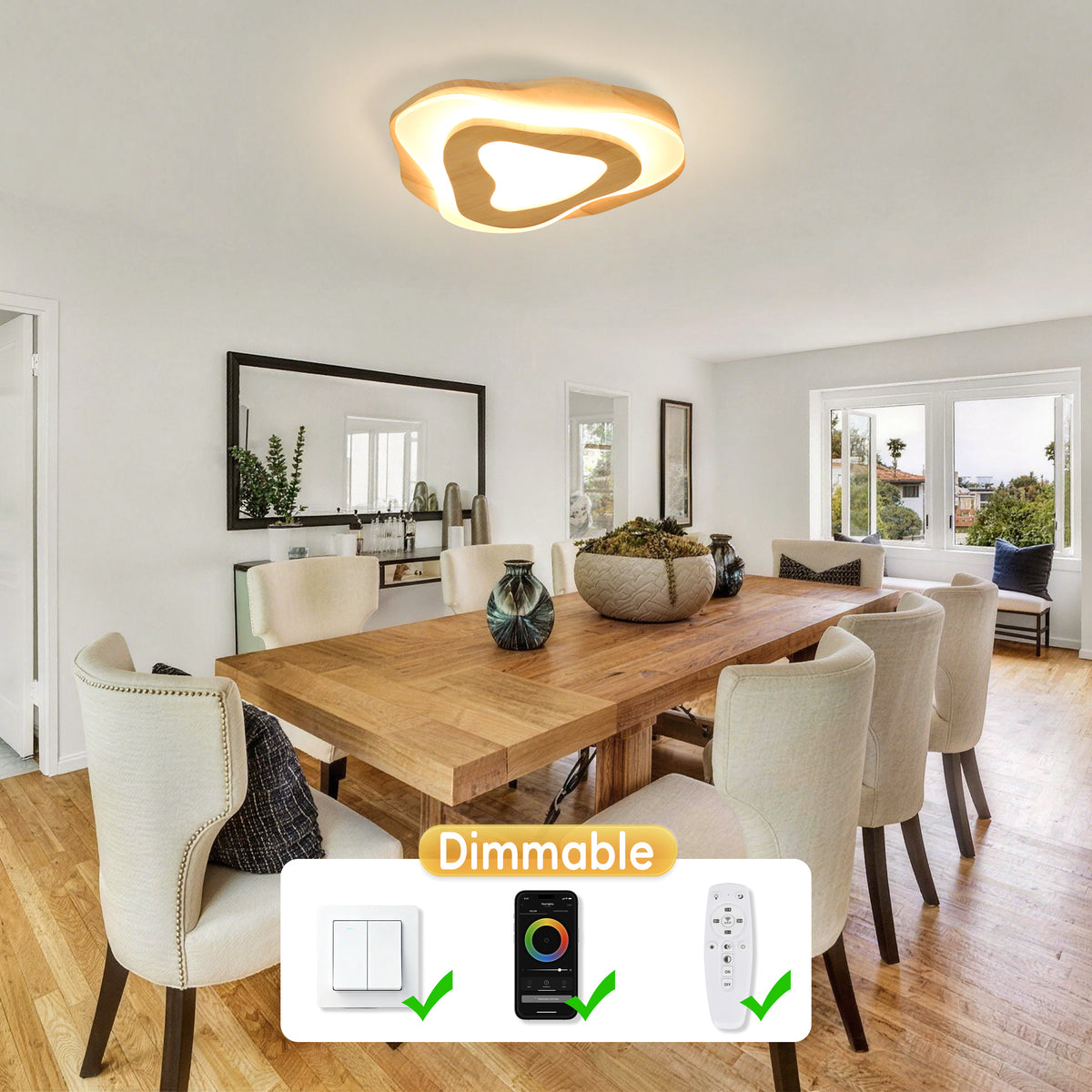 Nordic Irregular Flush Mount Wooden Ceiling Light For Living Room