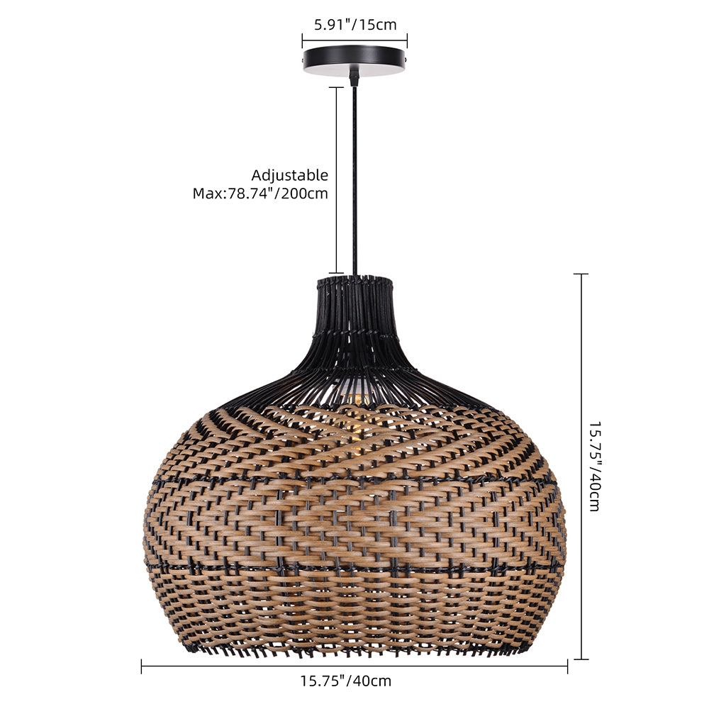 Black Rattan Hanging Lamp Wabi-Sabi Farmhouse Dining Chandelier